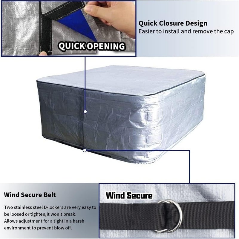 UCEDER Insulated Hot Tub Cover 170G Polyethylene Thermal Insulation Spa Cover Protector Waterproof Hot Tub Cover Replacement,Energy-Saving and Eco-Friendly for Keeping Warm(95"x95"x35") - Image 5